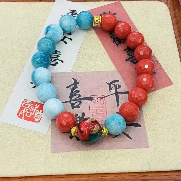 Cinnabar & Turquoise Bead Bracelet: Destiny of Yin and Yang - Image 3