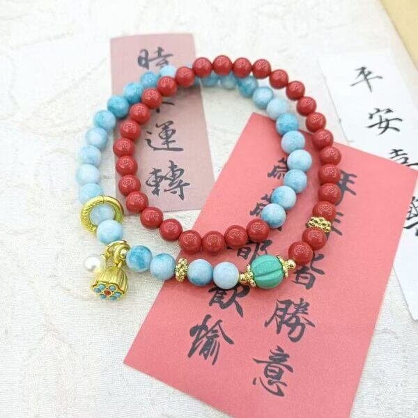 Cinnabar & Turquoise Bead Bracelet: Destiny of Yin and Yang - Image 5