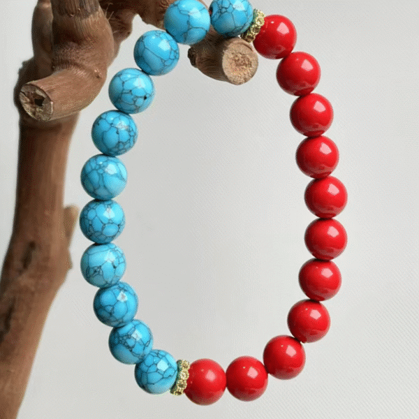 Cinnabar & Turquoise Bead Bracelet: Destiny of Yin and Yang